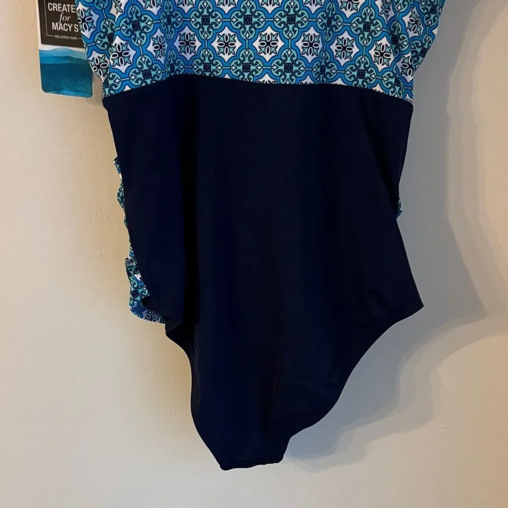 Swim Solutions Macy’s tummy control bust support geometric One Piece Swimsuit 14 - Picture 12 of 13